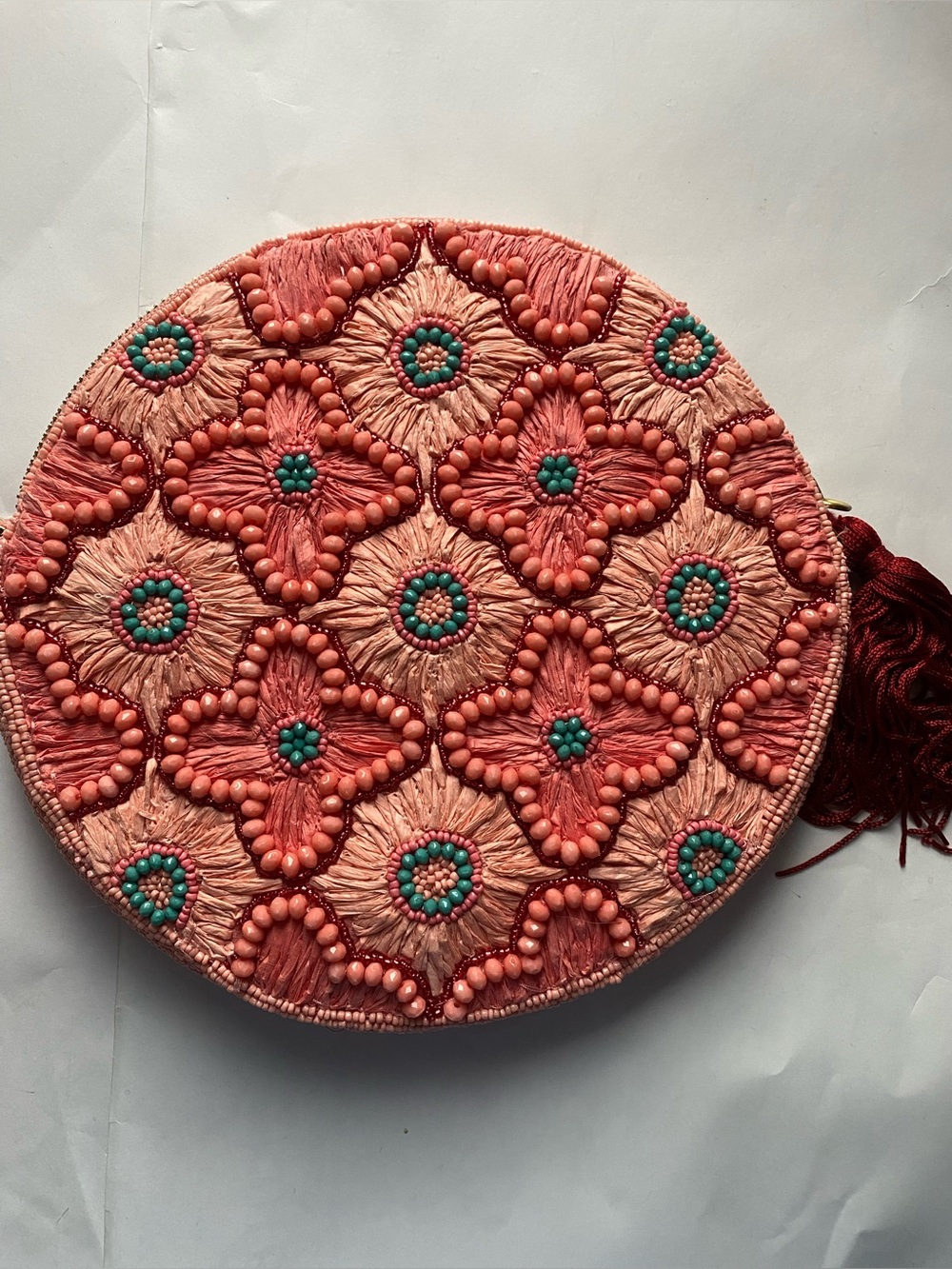 Anthropologie Embellished Round Beaded Clutch - Pink - Picture 2 of 3